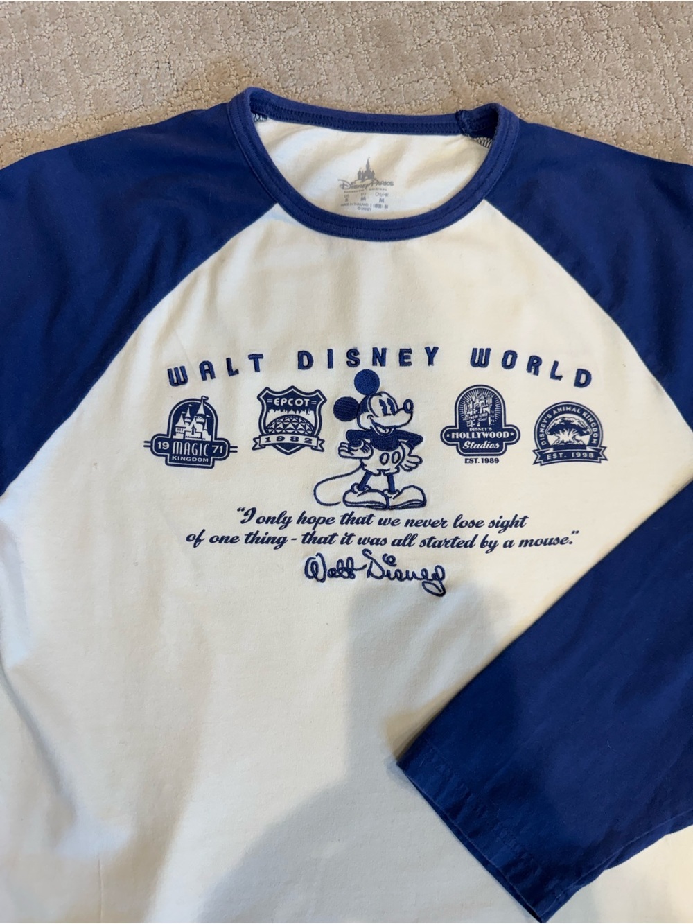 Disney White & Blue Walt Disney World Raglan Tee